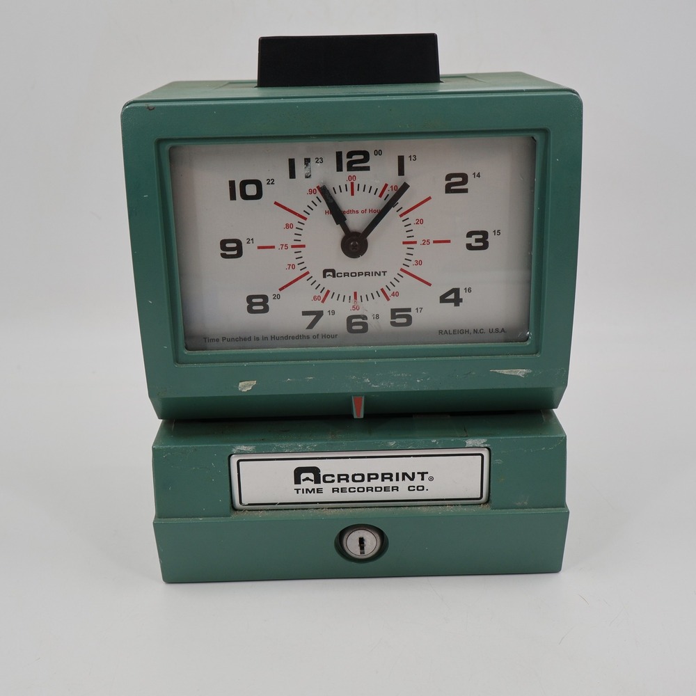 Acroprint 125RR4 Time Recorder Clock Teal Green Industrial Vintage Made in USA